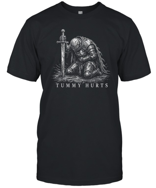 kneeling medieval knight tummy hurts dark fantasy funny meme shirt Classic Men's T-shirt