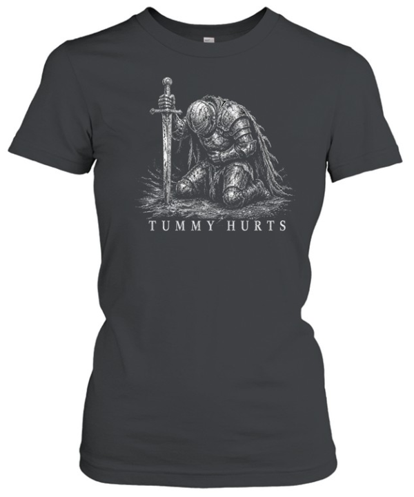 kneeling medieval knight tummy hurts dark fantasy funny meme shirt Classic Women's T-shirt