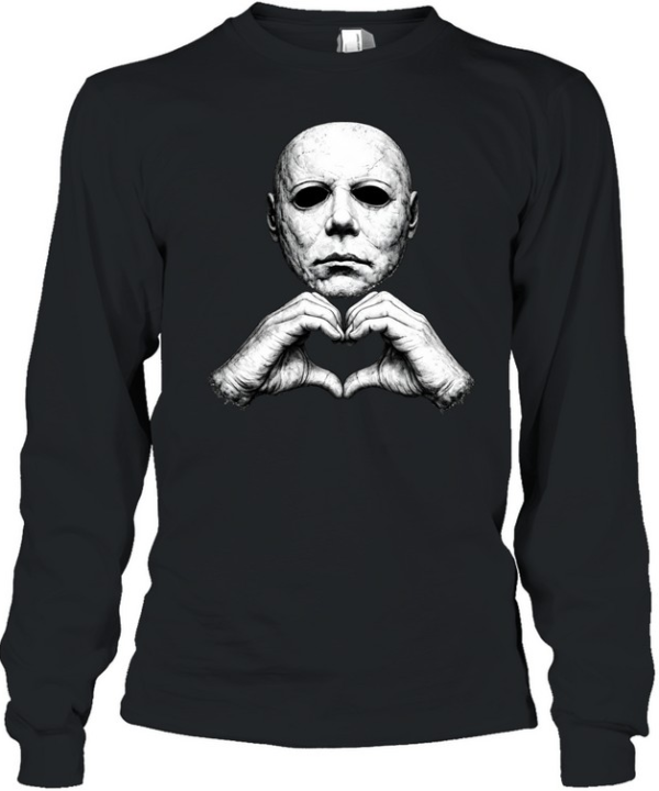 Michael Myers Heart Hands Funny Halloween Slasher Graphic Long Sleeved T-shirt