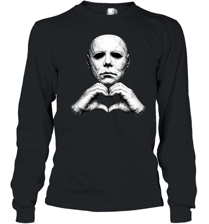 Michael Myers Heart Hands Funny Halloween Slasher Graphic Long Sleeved T-shirt