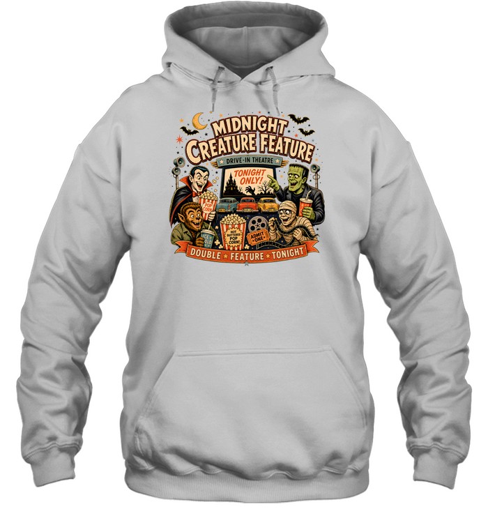 Midnight Creature Feature Retro Drive-In Theatre Classic Monsters Unisex Hoodie Midnight Creature Feature Retro Drive-In Theatre Classic Monsters Unisex Hoodie