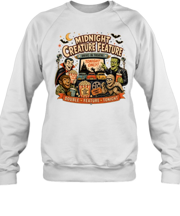 Midnight Creature Feature Retro Drive-In Theatre Classic Monsters Unisex Sweatshirt
