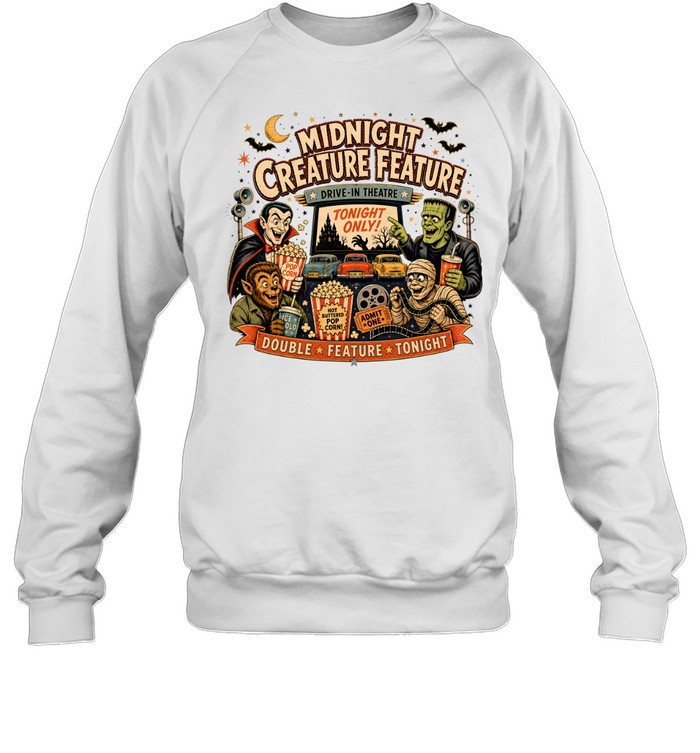 Midnight Creature Feature Retro Drive-In Theatre Classic Monsters Unisex Sweatshirt Midnight Creature Feature Retro Drive-In Theatre Classic Monsters Unisex Sweatshirt