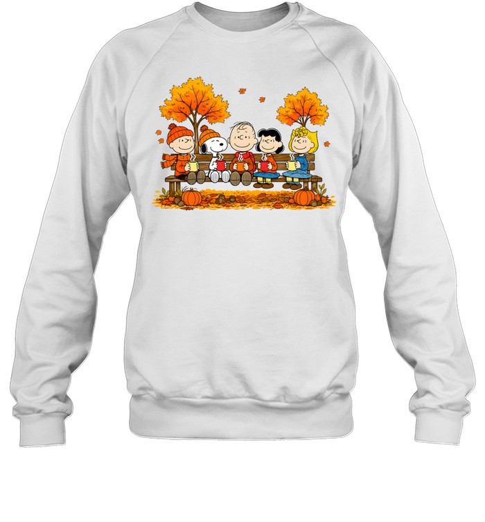 Peanuts Snoopy Autumn Fall Sitting On Bench Drinking Coffee Unisex Sweatshirt Peanuts Snoopy Autumn Fall Sitting On Bench Drinking Coffee Unisex Sweatshirt