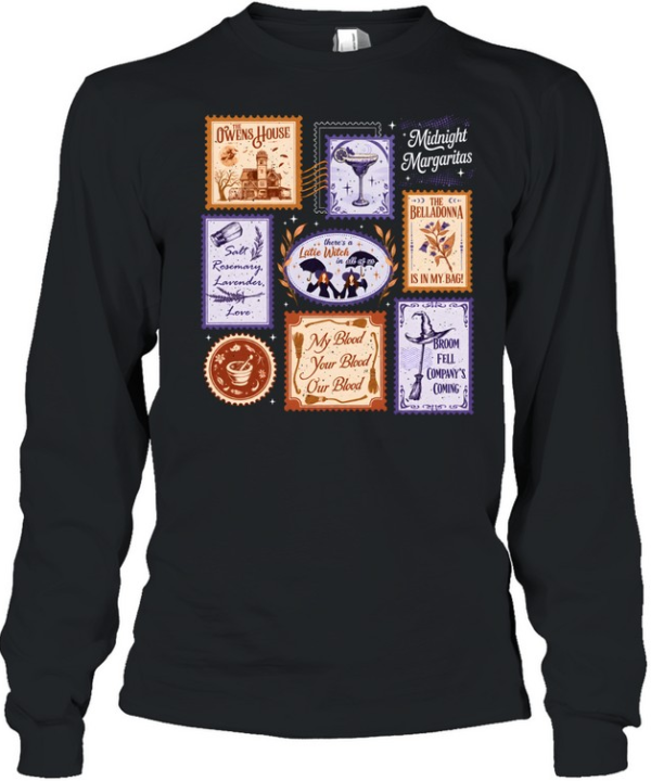 Practical Magic Stamps Owens House Midnight Margaritas Halloween Long Sleeved T-shirt