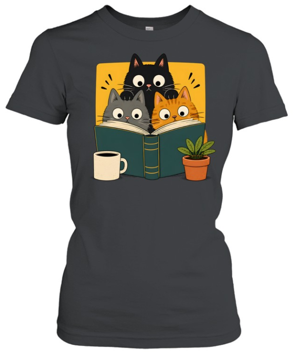 Retro Curious Reading Cats  Classic Women's T-shirt