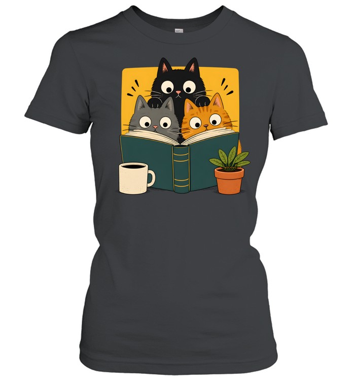 Retro Curious Reading Cats Classic Women's T-shirt