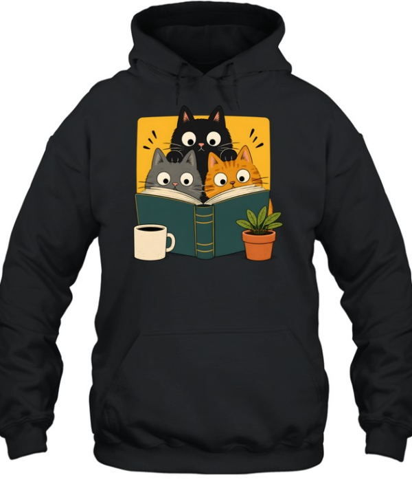 Retro Curious Reading Cats Unisex Hoodie