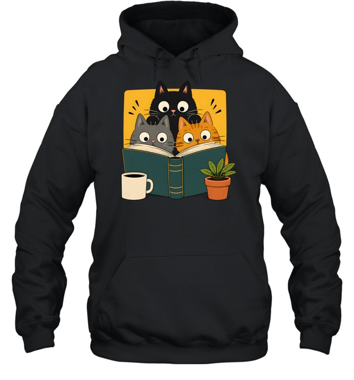 Retro Curious Reading Cats Unisex Hoodie Retro Curious Reading Cats Unisex Hoodie