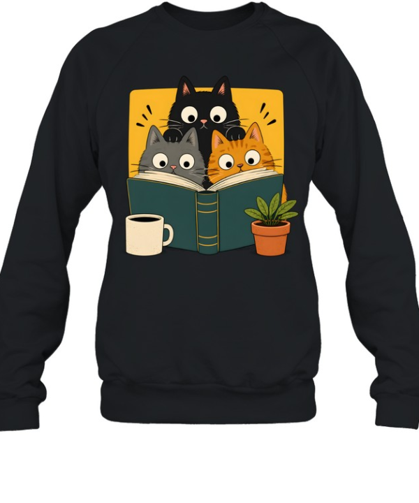Retro Curious Reading Cats Unisex Sweatshirt