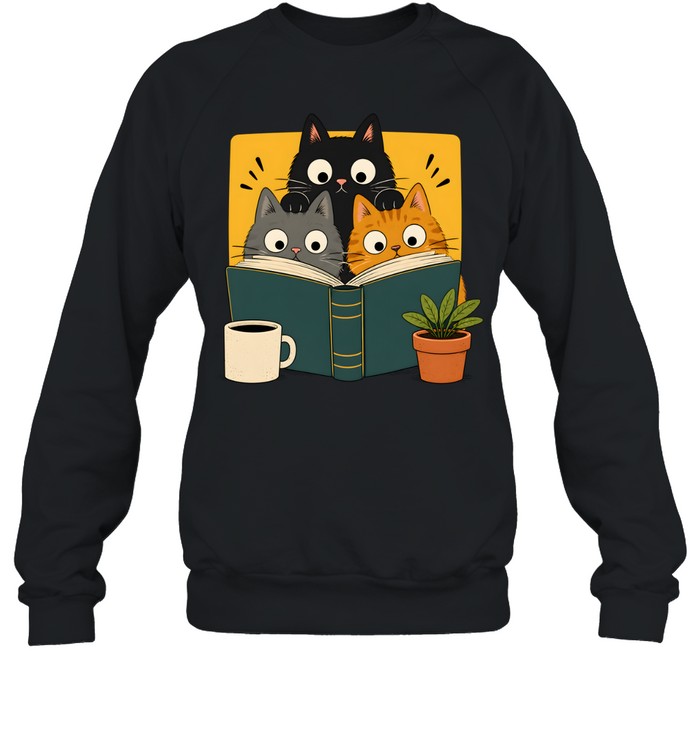 Retro Curious Reading Cats Unisex Sweatshirt Retro Curious Reading Cats Unisex Sweatshirt
