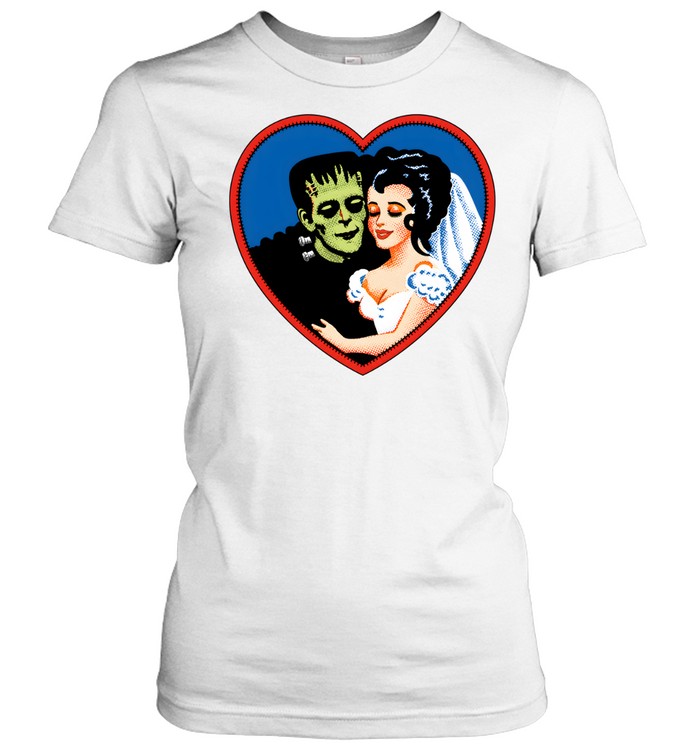 Retro Frankenstein Monster Couple Heart Graphic Tee Classic Women's T-shirt