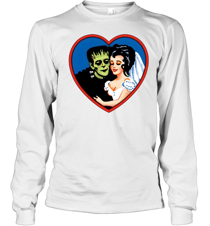 Retro Frankenstein Monster Couple Heart Graphic Tee Long Sleeved T-shirt