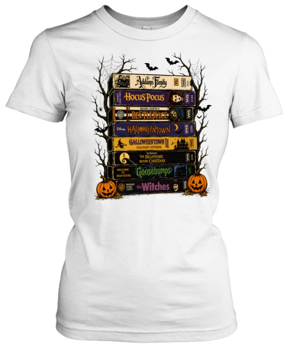 Retro Halloween VHS Tapes Stack Spooky Movies  Classic Women's T-shirt