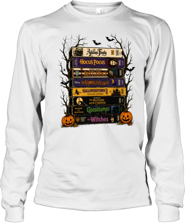 Retro Halloween VHS Tapes Stack Spooky Movies  Long Sleeved T-shirt