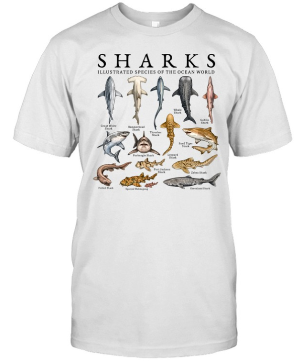 Sharks Illustrated Species Of The Ocean World Vintage  Classic Men's T-shirt