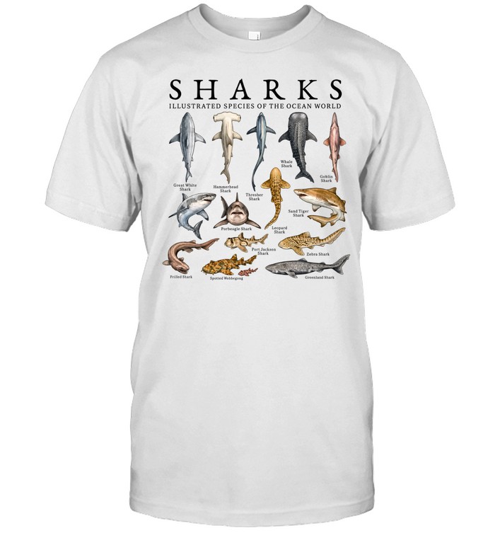 Sharks Illustrated Species Of The Ocean World Vintage Classic Men's T-shirt Sharks Illustrated Species Of The Ocean World Vintage Classic Men's T-shirt