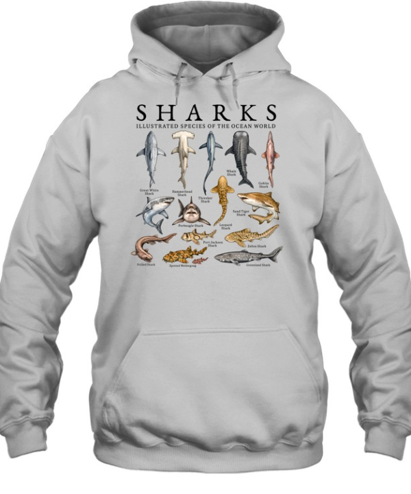 Sharks Illustrated Species Of The Ocean World Vintage Unisex Hoodie