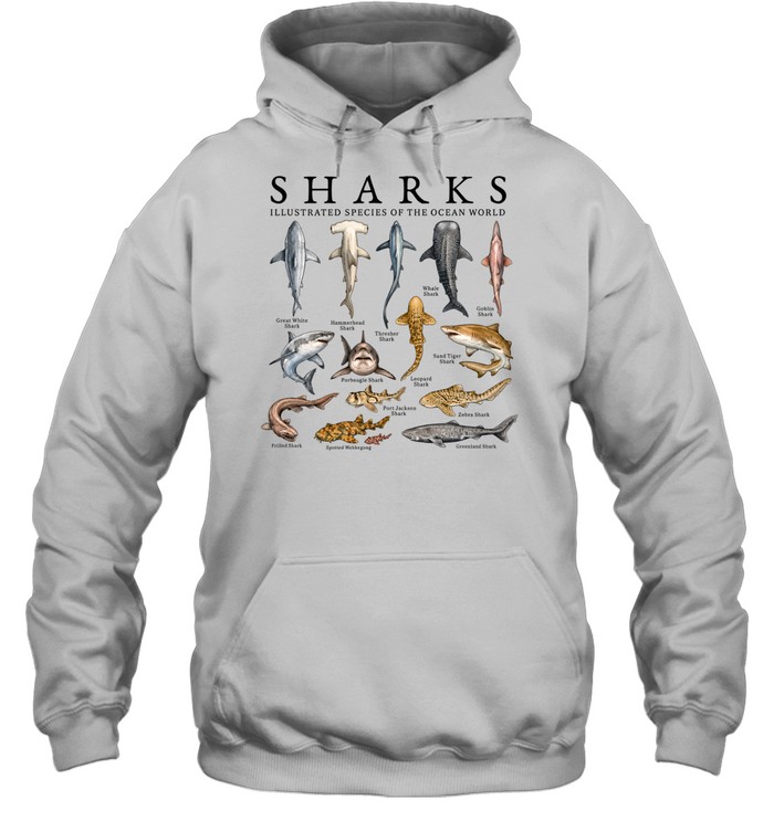 Sharks Illustrated Species Of The Ocean World Vintage Unisex Hoodie Sharks Illustrated Species Of The Ocean World Vintage Unisex Hoodie