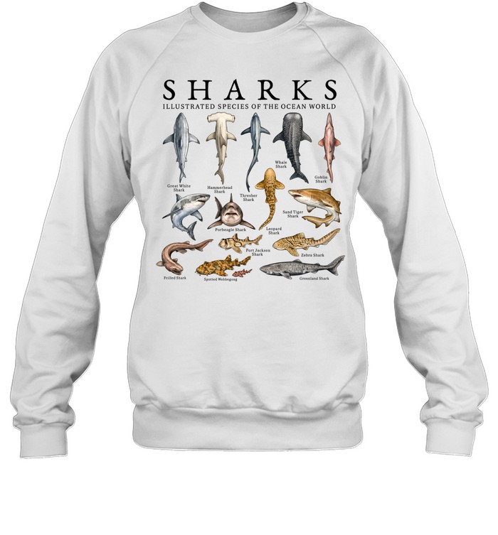 Sharks Illustrated Species Of The Ocean World Vintage Unisex Sweatshirt Sharks Illustrated Species Of The Ocean World Vintage Unisex Sweatshirt