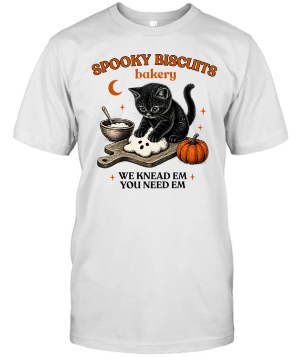 Spooky Biscuits Bakery Black Cat Kneading Ghost Dough  Classic Men's T-shirt
