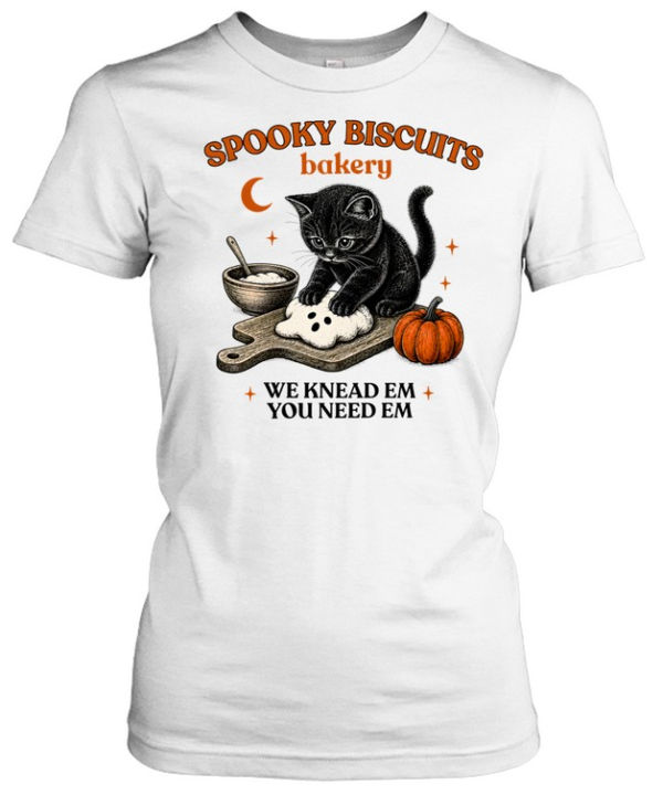 Spooky Biscuits Bakery Black Cat Kneading Ghost Dough  Classic Women's T-shirt