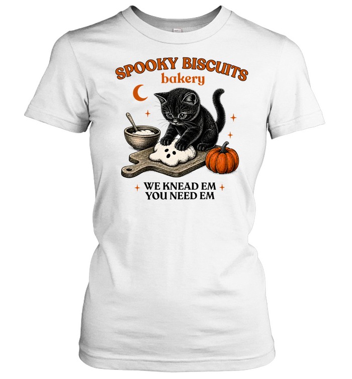 Spooky Biscuits Bakery Black Cat Kneading Ghost Dough Classic Women's T-shirt