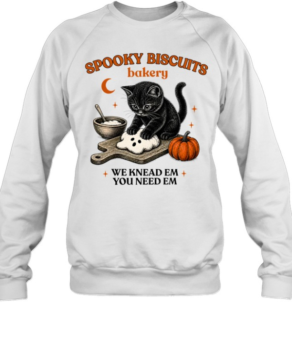 Spooky Biscuits Bakery Black Cat Kneading Ghost Dough Unisex Sweatshirt