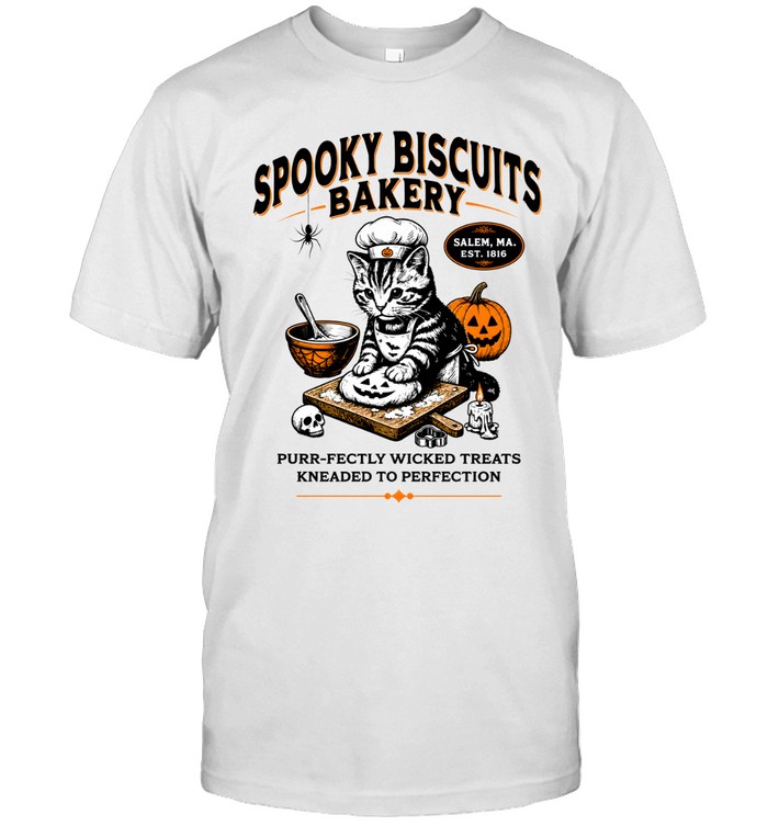 Spooky Biscuits Bakery Cat Kneading Dough Halloween Classic Men's T-shirt Spooky Biscuits Bakery Cat Kneading Dough Halloween Classic Men's T-shirt