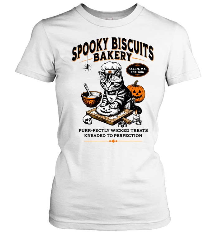 Spooky Biscuits Bakery Cat Kneading Dough Halloween Classic Women's T-shirt