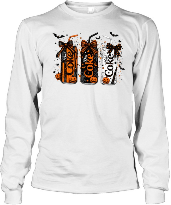 Spooky Diet Soda Cans Halloween Bows Graphic  Long Sleeved T-shirt