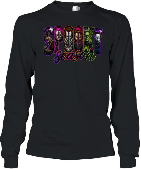 Spooky Season Horror Slasher Squad Freddy Jason Pennywise Chucky Long Sleeved T-shirt