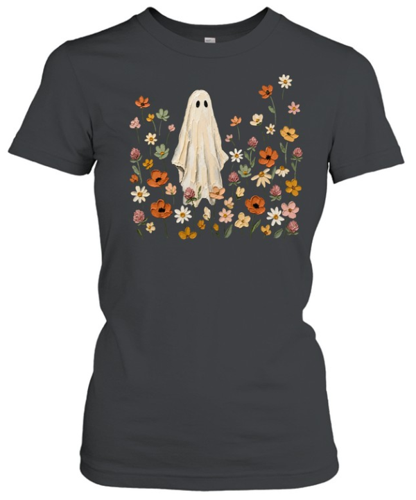 Textured Impasto Ghost in Wildflower Meadow Halloween  Classic Women's T-shirt