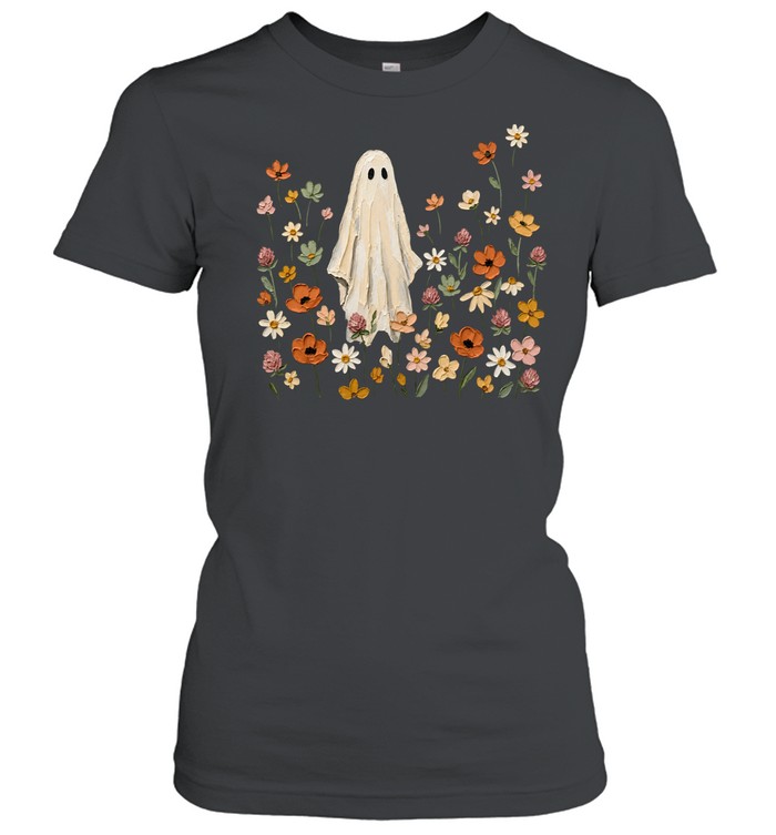 Textured Impasto Ghost in Wildflower Meadow Halloween Classic Women's T-shirt