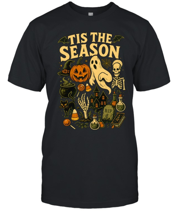Tis The Season Spooky Halloween Elements Ghost Pumpkin Classic Men's T-shirt