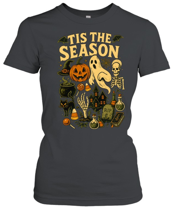 Tis The Season Spooky Halloween Elements Ghost Pumpkin  Classic Women's T-shirt