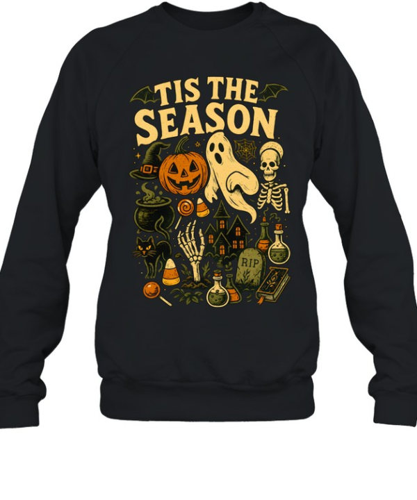 Tis The Season Spooky Halloween Elements Ghost Pumpkin  Unisex Sweatshirt