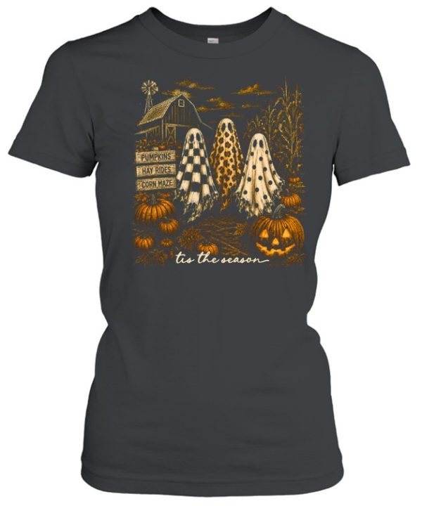 Tis The Season Vintage Farmhouse Ghosts Pumpkin Patch  Classic Women's T-shirt