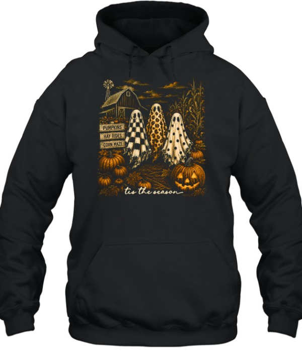 Tis The Season Vintage Farmhouse Ghosts Pumpkin Patch  Unisex Hoodie