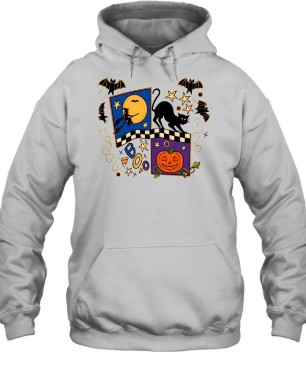 Vintage 90s Folk Art Halloween Cat Witch Pumpkin  Unisex Hoodie