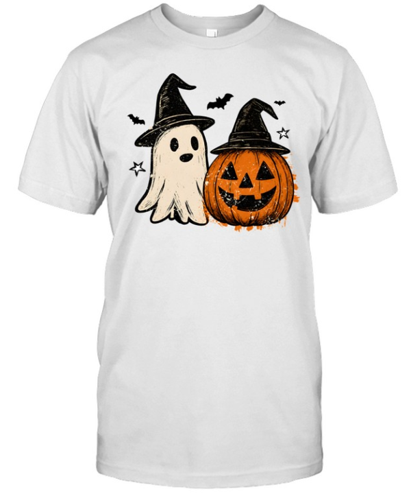 Vintage Halloween Ghost And Pumpkin Wearing Witch Hats Classic Men's T-shirt