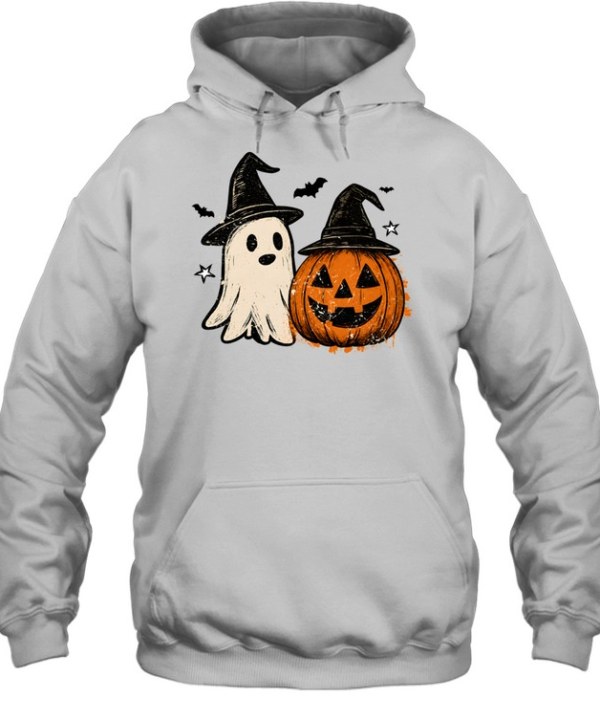 Vintage Halloween Ghost And Pumpkin Wearing Witch Hats  Unisex Hoodie