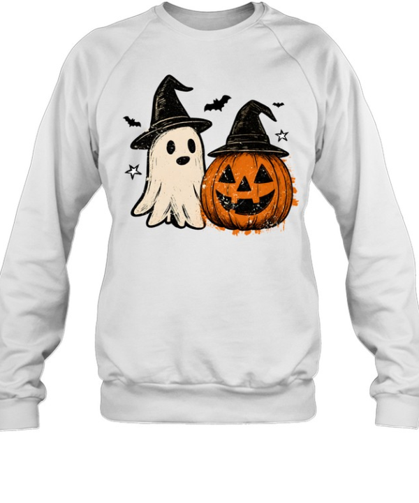 Vintage Halloween Ghost And Pumpkin Wearing Witch Hats  Unisex Sweatshirt