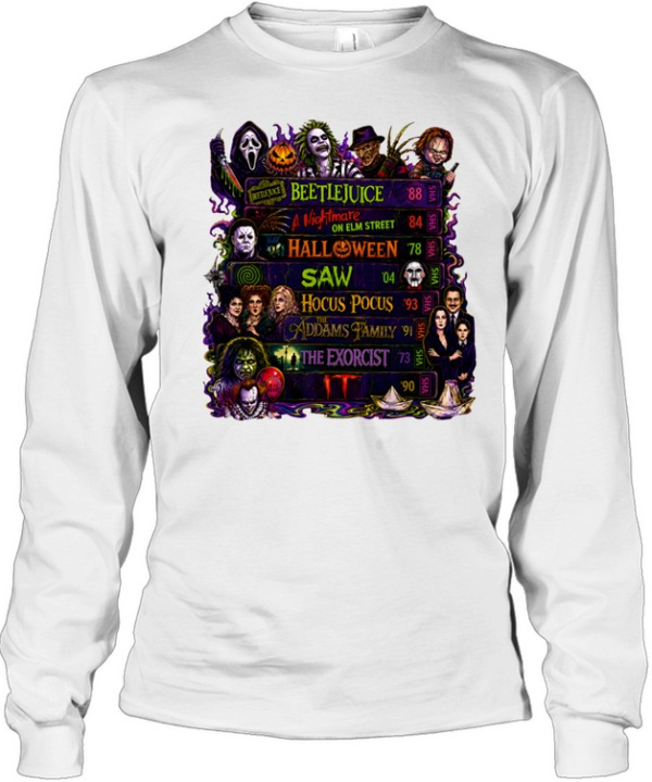Vintage Horror Movie VHS Tapes Beetlejuice Halloween Slasher  Long Sleeved T-shirt