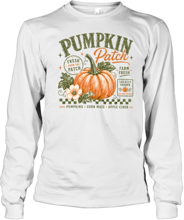 Vintage Pumpkin Patch Fresh Farm Fall Autumn Long Sleeved T-shirt