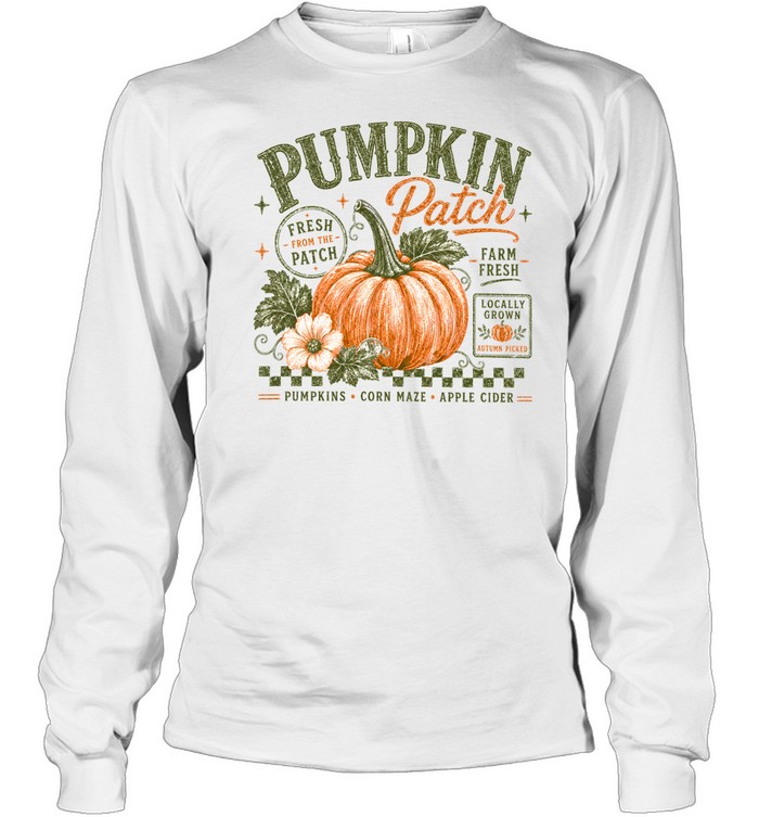 Vintage Pumpkin Patch Fresh Farm Fall Autumn Long Sleeved T-shirt