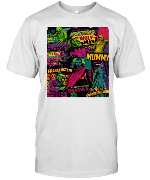 Vintage Universal Monsters Collage Dracula Frankenstein Halloween Classic Men's T-shirt