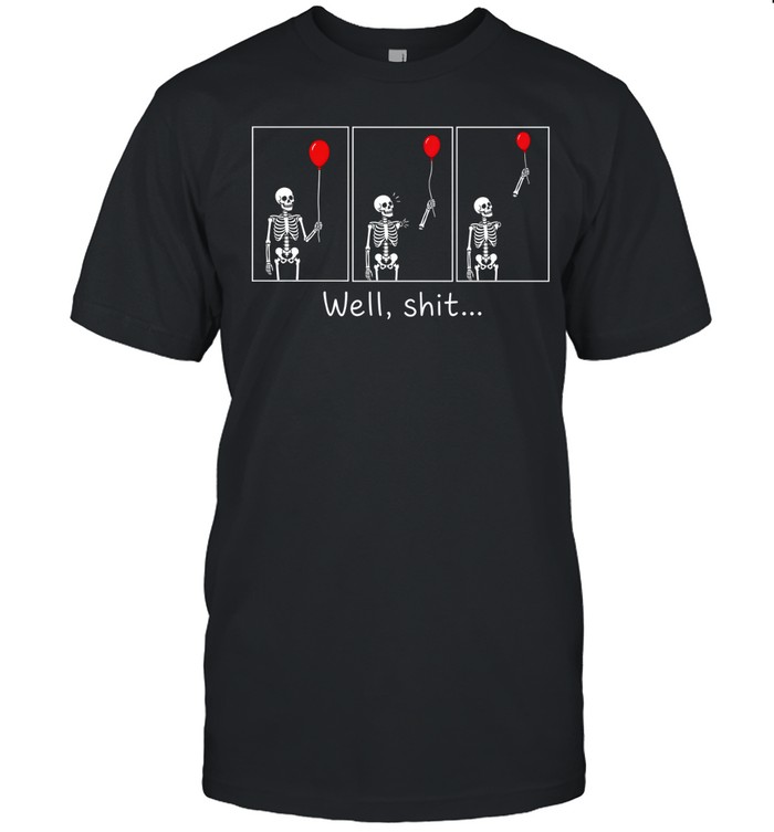 Well Shit Skeleton Lost Arm Red Balloon Comic Strip Halloween Classic Men's T-shirt Well Shit Skeleton Lost Arm Red Balloon Comic Strip Halloween Classic Men's T-shirt