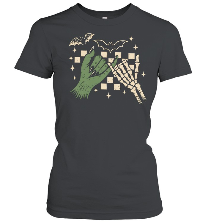 Witch Hand And Skeleton Hand Pinky Promise Checkered Classic Women's T-shirt