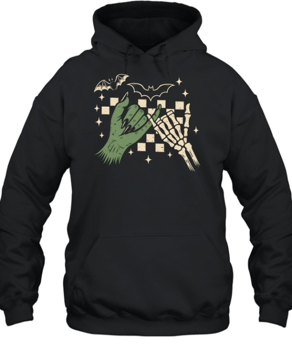 Witch Hand And Skeleton Hand Pinky Promise Checkered Unisex Hoodie
